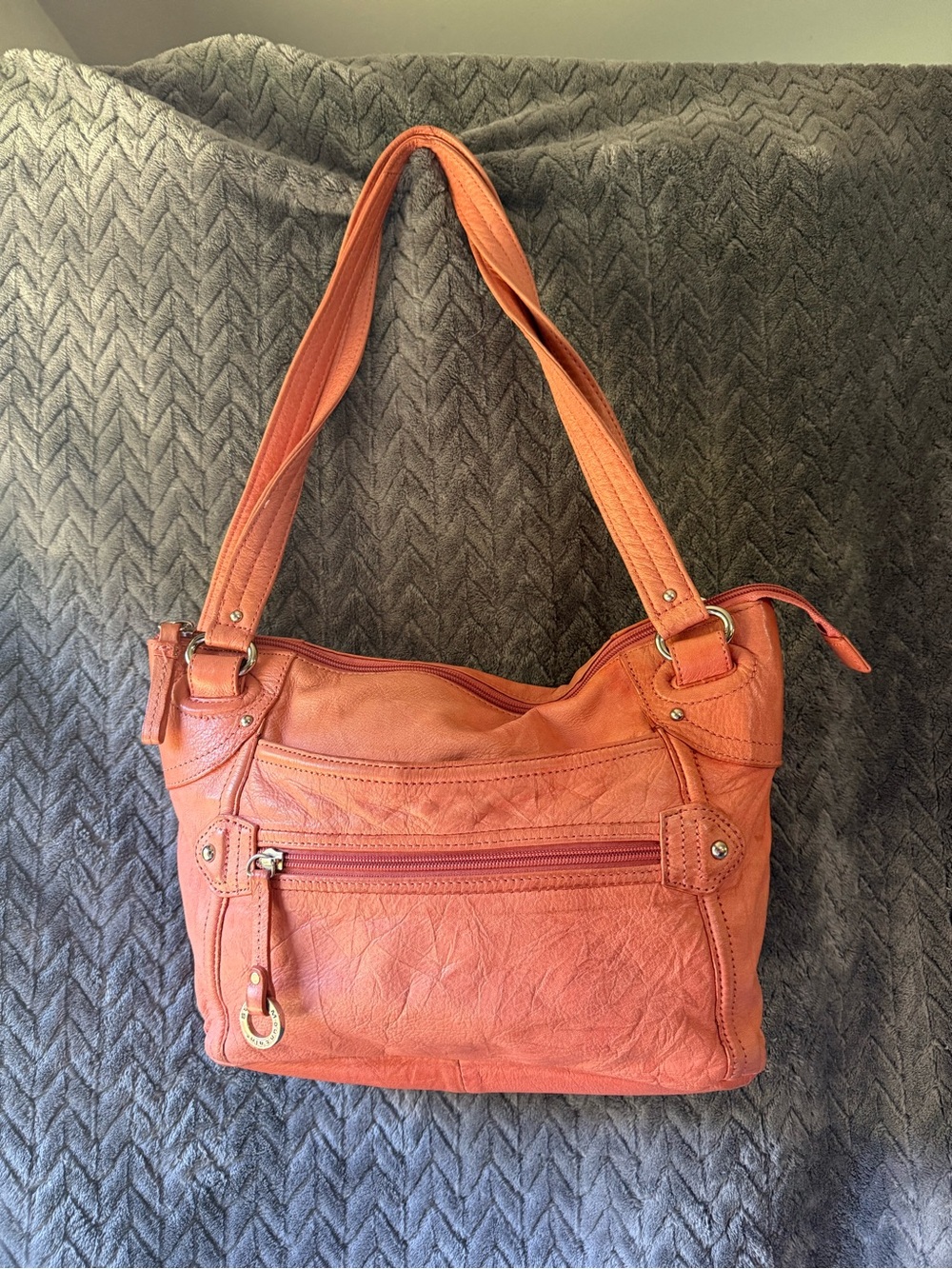 Stone Mountain Accessories Coral-Orange Leather Satchel Shoulder Bag